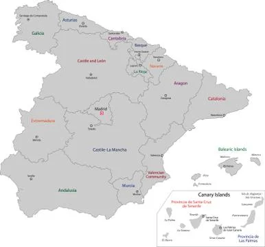 Grey Spain map Stock Illustration
