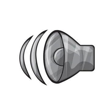 Grey speaker icon. Graphic ui element for game or app in cartoon style Stock Illustration