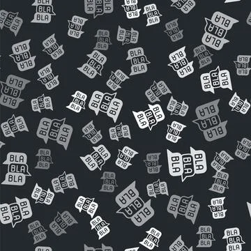 Grey Speech bubble chat icon isolated seamless pattern on black background Stock Illustration