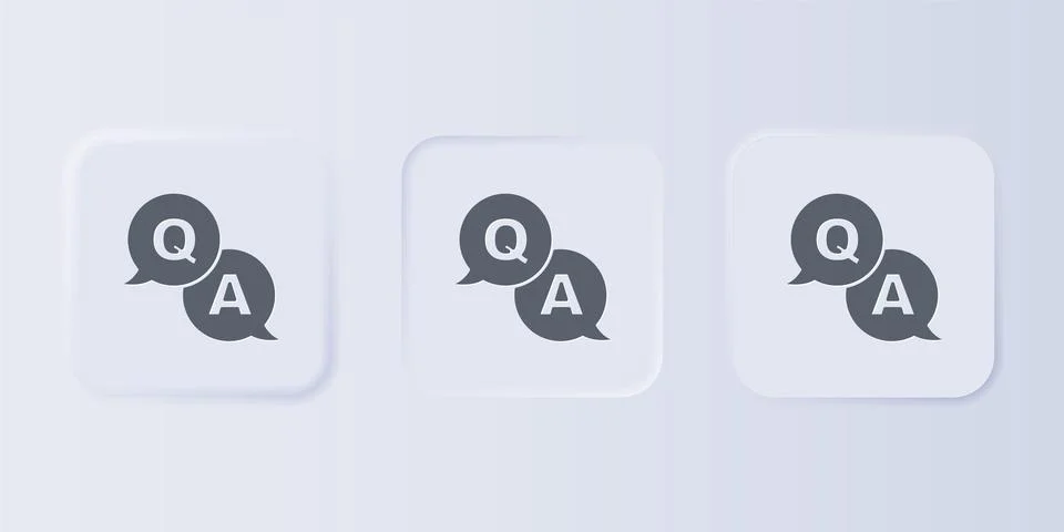 Grey Speech bubbles with Question and Answer icon isolated on grey backgrou.. Stock Illustration