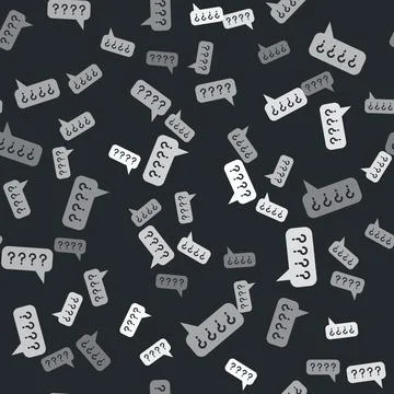 Grey Speech bubbles with Question icon isolated seamless pattern on black Illustrazione stock