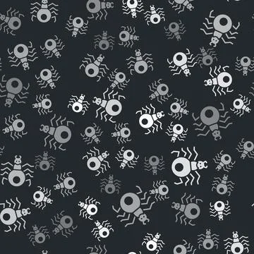 Grey Spider icon isolated seamless pattern on black background. Happy Halloween Stock Illustration