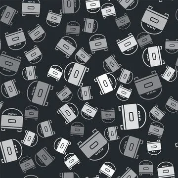 Grey Stereo speaker icon isolated seamless pattern on black background. Sound Stock Illustration