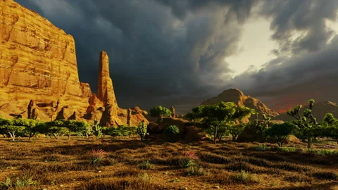 Grey storm evening sunset dusk clouds old american west navajo desert nature Vidéo 181459256