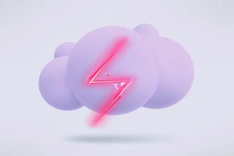 Grey stormy cloud with thunderbolt cartoon 3d style vector illustration iso.. Stock Illustration