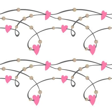 Grey string with soft pink hearts beads on white background valentine day vec Stock Illustration