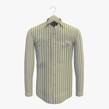 Grey Stripe Shirt On A Hanger 3D Model