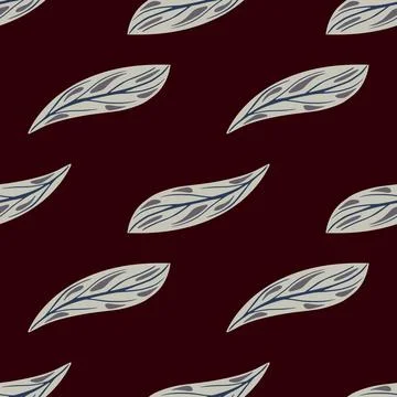 Grey stylized leaves seamless pattern in botany stylistic. Dark brown backgro Stock Illustration