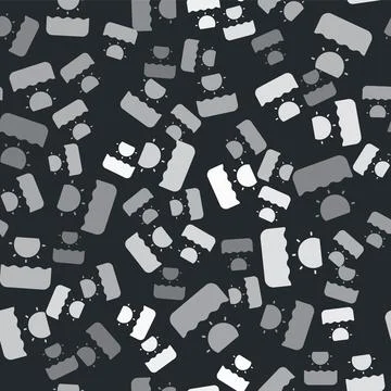Grey Sun icon isolated seamless pattern on black background. Vector イラスト素材