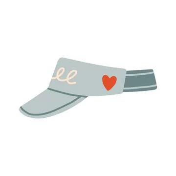 Grey sun visor hat with red heart patch vector illustration. Modern summer Stock Illustration