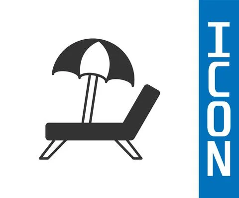 Grey Sunbed icon isolated on white background. Beach umbrella and Sun lounger Illustrazione stock