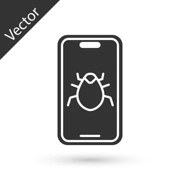 Grey System bug on mobile icon isolated on white background. Code bug conce.. Illustrazione stock