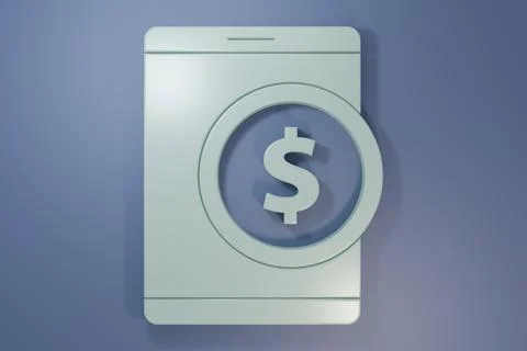 Grey Tablet with dollar symbol icon isolated on purple-blue background. Onl.. Stock Illustration