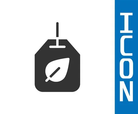 Grey Tea bag with leaf icon isolated on white background. Vector Stock Illustration