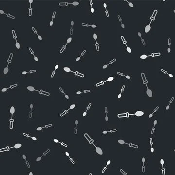 Grey Teaspoon icon isolated seamless pattern on black background. Cooking Stock Illustration