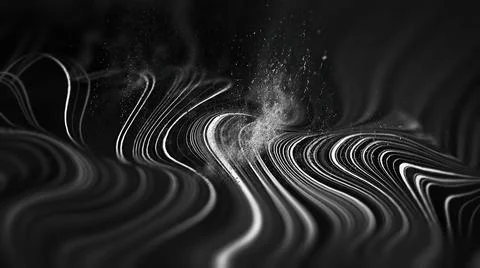 Grey tech background abstract wave with particles and smoke. Geometric Illustrazione stock