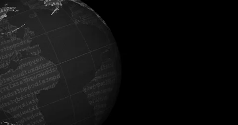 A grey tech earth globe with a word code blinking and a black background Stock Footage 337428030