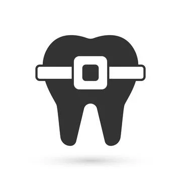 Grey Teeth with braces icon isolated on white background. Alignment of bite of Stock Illustration