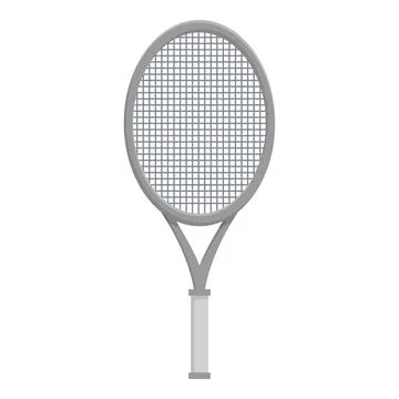 Grey tennis racket with strings is standing on white background Illustrazione stock