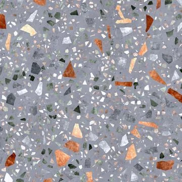 Grey Terrazzo Texture With Rust Orange Fragments Stock Photos