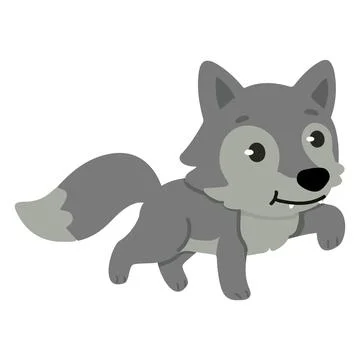 Grey Timber Wolf Cub Walking Pose Character Stock Illustration