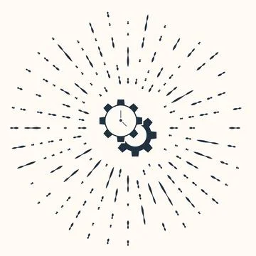 Grey Time Management icon isolated on beige background. Clock and gear sign Stock-Illustration