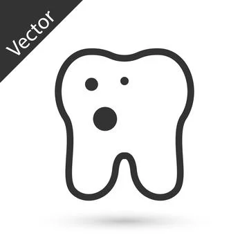 Grey Tooth with caries icon isolated on white background. Tooth decay. Vector Stock Illustration