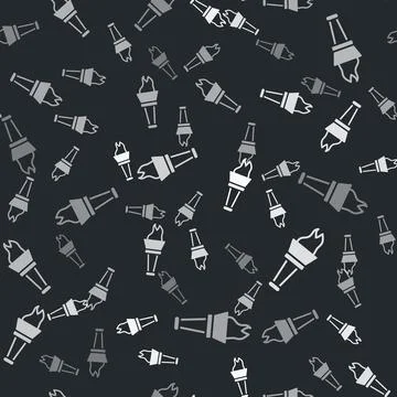 Grey Torch flame icon isolated seamless pattern on black background. Symbol fire Stock Illustration