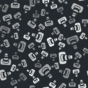 Grey Traffic cone icon isolated seamless pattern on black background.  Vector Illustrazione stock
