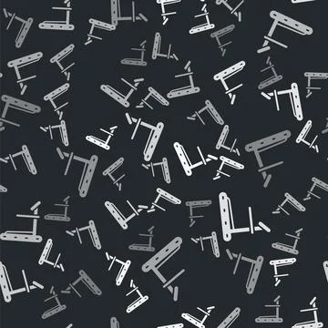 Grey Treadmill machine icon isolated seamless pattern on black background. .. Illustrazione stock