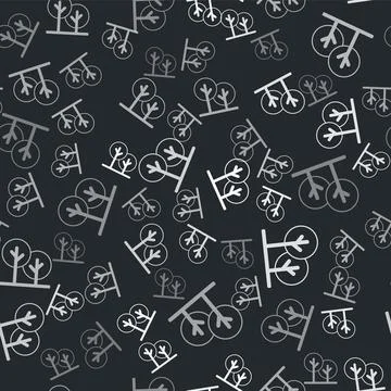 Grey Tree icon isolated seamless pattern on black background. Forest symbol Stock Illustration