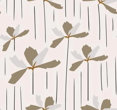 Grey tulips seamless pattern vector floral design primitive scandinavian Stock Illustration