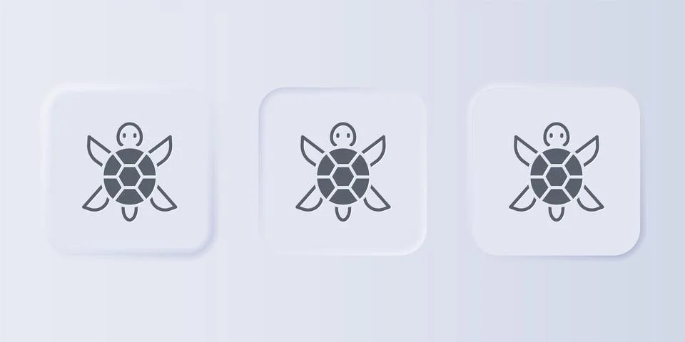 Grey Turtle icon isolated on grey background. Set icons in square buttons. .. Stock Illustration