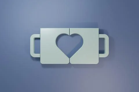 Grey Two coffee cup and heart icon isolated on purple-blue background. Coup.. Stock Illustration