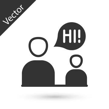 Grey Two sitting men talking icon isolated on white background. Speech bubble 스톡 일러스트