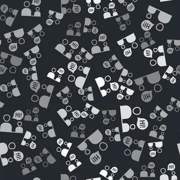 Grey Two sitting men talking icon isolated seamless pattern on black background Illustrazione stock
