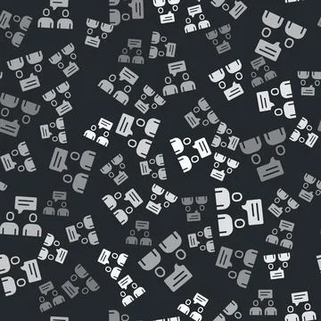 Grey Two sitting men talking icon isolated seamless pattern on black backgr.. Illustrazione stock