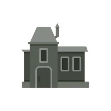 Grey two storey building with attic and chimney facade icon Stock Illustration