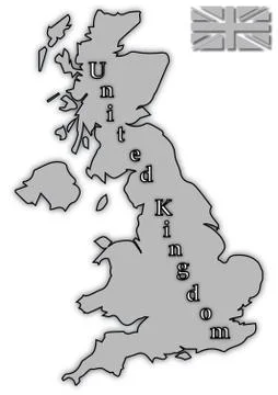 Grey UK Map With Grey Flag Stock Illustration
