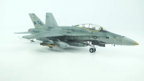 Grey US Marines FA-18D Hornet Military Airplane Scale  Model Studio Shot. Stock Footage 341490153