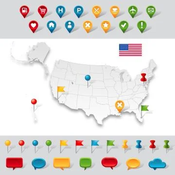 Grey USA Administrative map Stock Illustration
