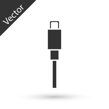Grey USB cable cord icon isolated on white background. Connectors and sockets Illustrazione stock