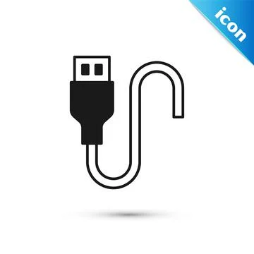 Grey USB cable cord icon isolated on white background. Connectors and sockets Stock Illustration