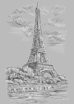 Grey vector hand drawing Paris, part 1 Stock Illustration