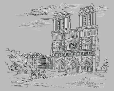 Grey vector hand drawing Paris, part 2 库存插图