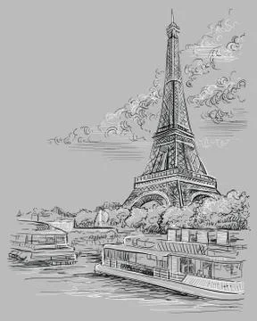 Grey vector hand drawing Paris, part 3 Stock Illustration