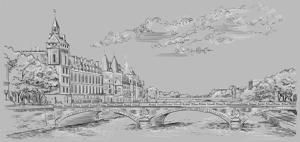 Grey vector hand drawing Paris, part 5 库存插图