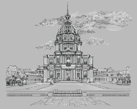 Grey vector hand drawing Paris, part 6 Illustrazione stock