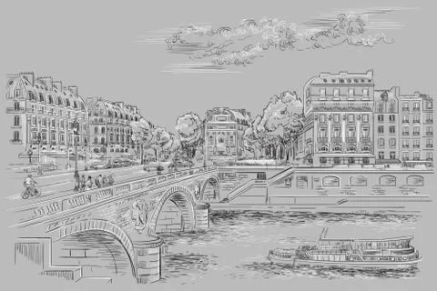Grey vector hand drawing Paris, part 7 Illustrazione stock