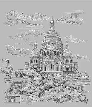 Grey vector hand drawing Paris, part 9 Stock Illustration